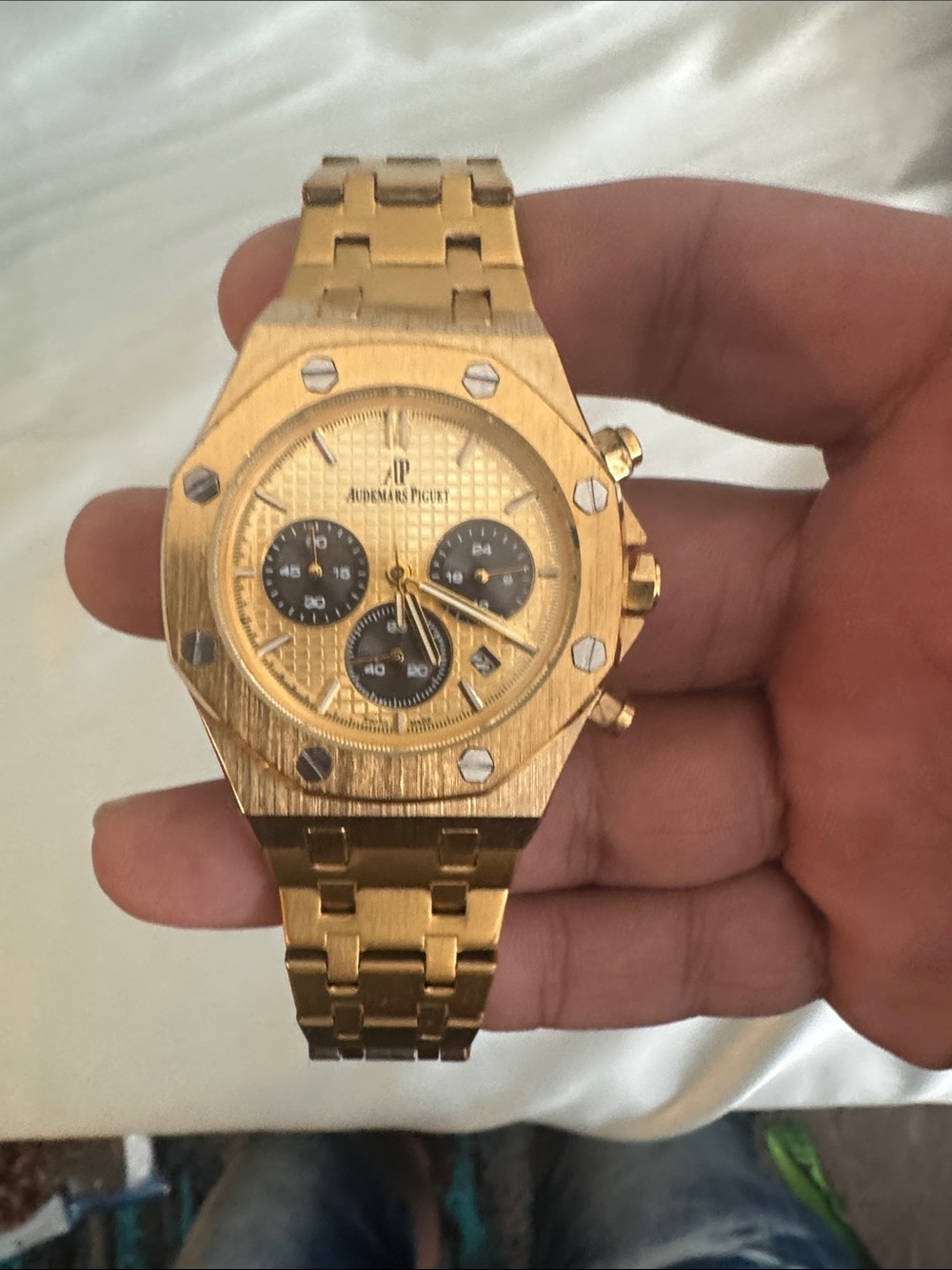 Audemars Piguet Gold-Tone Men's Chronograph Watch with Black Subdials
